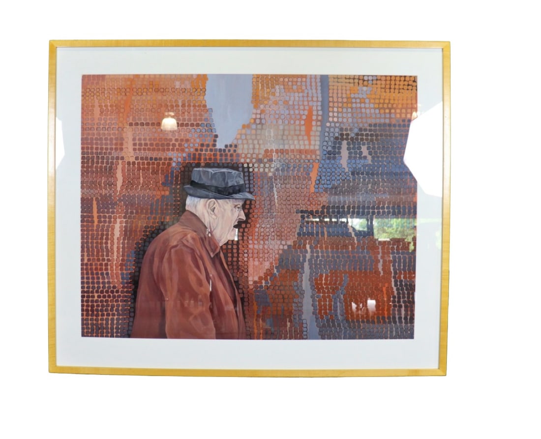 JEAN NAMIOTKA "JOE" ACRYLIC ON PAPER: Corporate de Acquisition. Jean Namiotka (American, B.1932) . "Joe". Acrylic on paper. Under glass. Wood frame. Framed measures 41 1/4" x 49" w x 2 1/2" d. Unframed measures 32" h x 41" w.
