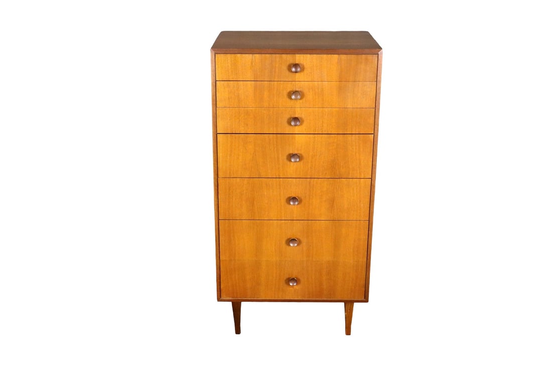 TEAK LINGERIE CHEST: Teak. 7 drawers. 47" h x 23 7/8" w x 18" d.