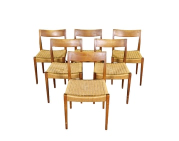 6 TEAK RUSH BOTTOM CHAIRS