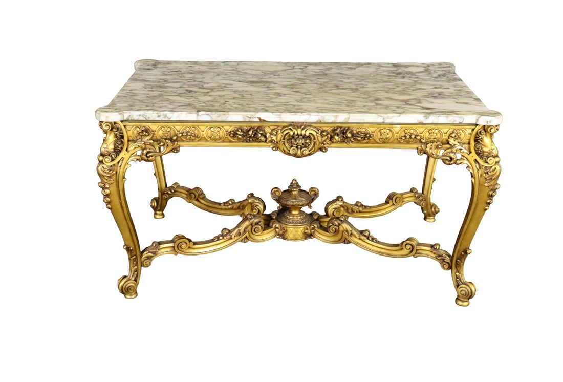 19TH C FRENCH GOLD LEAF MARBLE TOP SALON TABLE (1 of 17)
