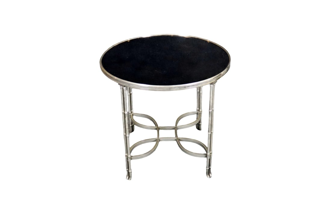 ENGLISH SILVER PLATE BLACK MARBLE TOP TABLE (1 of 7)