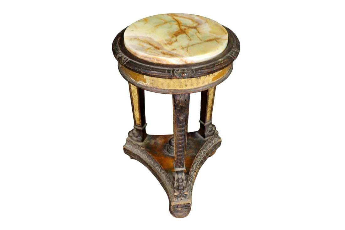 FRENCH VICTORIAN CARVED MARBLE TOP STAND (1 of 8)