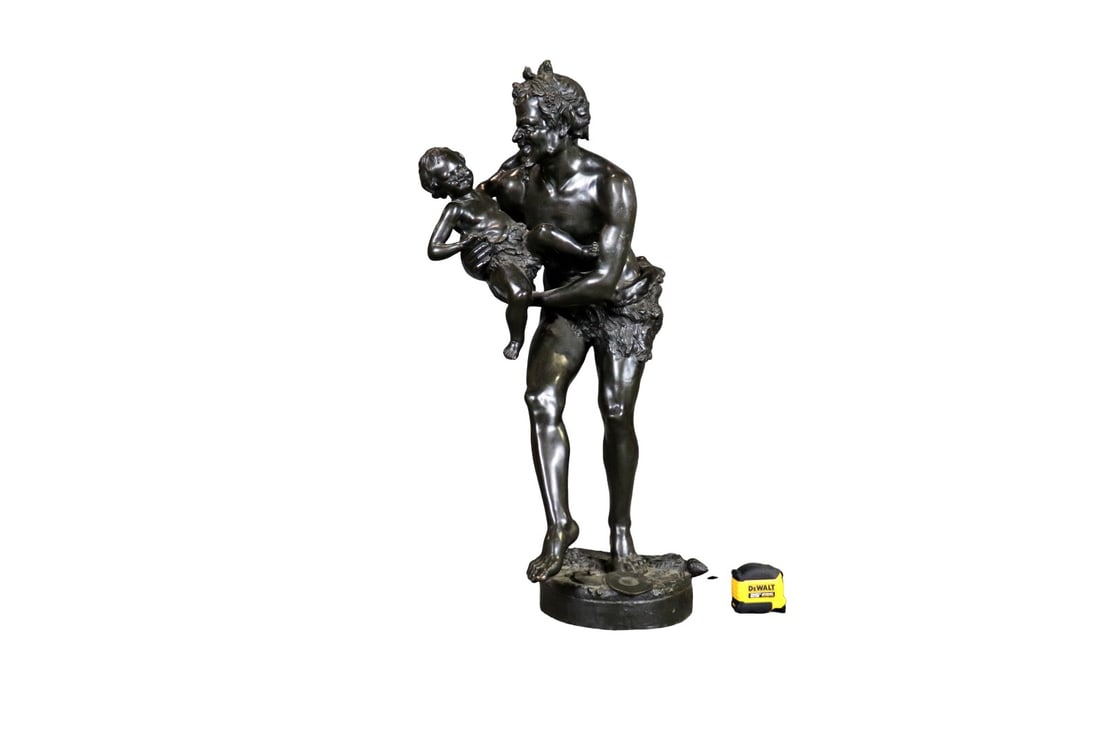 SIGNED BRONZE FIGURE OF MAN WITH CHILD (1 of 10)