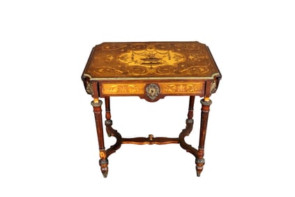 LOUIS XVI STYLE BRONZE MOUNTED INLAID TABLE