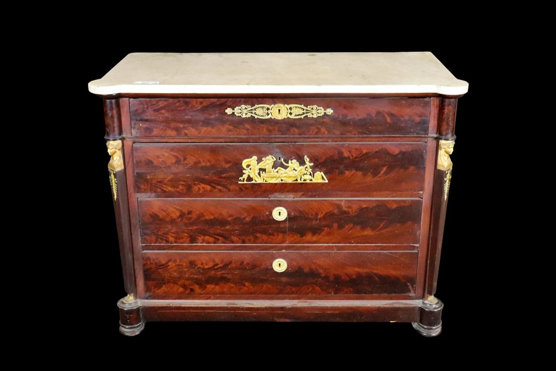 19TH C FRENCH EMPIRE 4 DRAWER MARBLE TOP COMMODE (1 of 14)