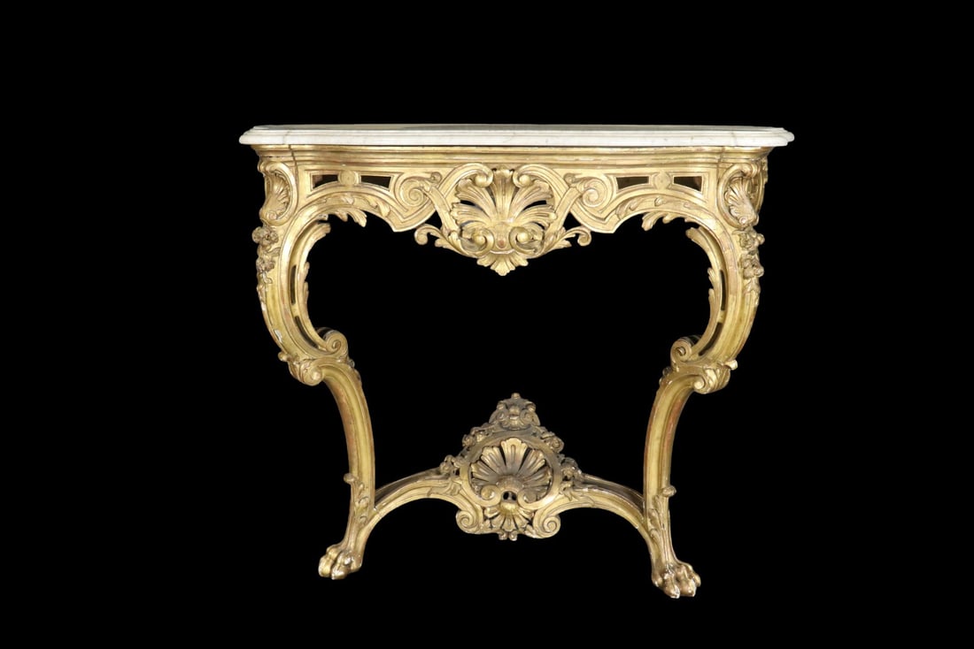LOUIS XV GOLD LEAF MARBLE TOP CONSOLE (1 of 16)