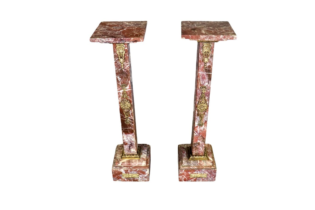 PAIR BRONZE MOUNTED ROUGE MARBLE PEDESTALS (1 of 12)