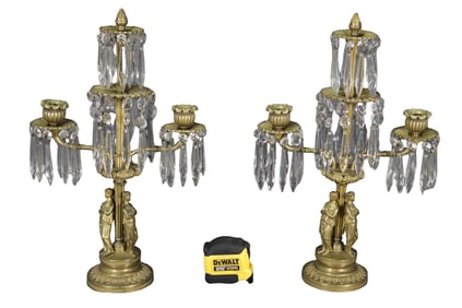 PAIR  CRYSTAL & BRONZE EMPIRE CANDELABRAS