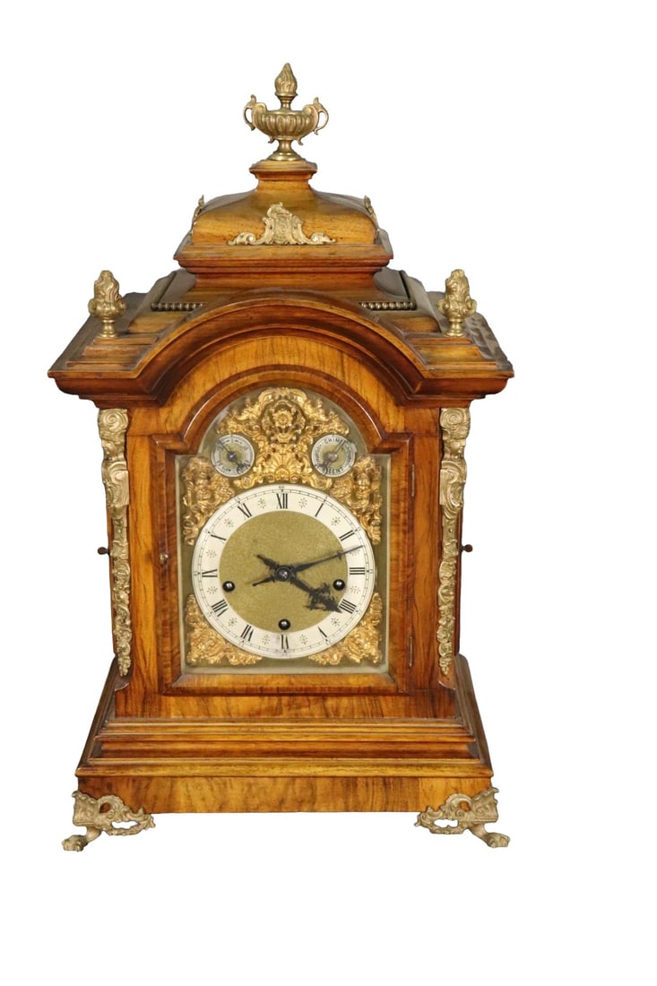 ENGLISH WALNUT BRONZE MOUNTED MANTLE CLOCK (1 of 19)