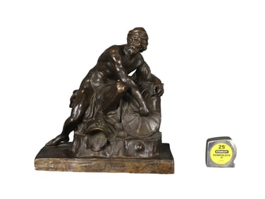 SIGNED VULCAIN BRONZE FIGURE OF MAN SITTING