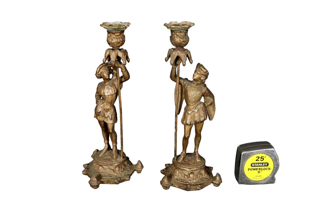 PAIR BRONZE FIGURAL CANDLESTICKS (1 of 7)