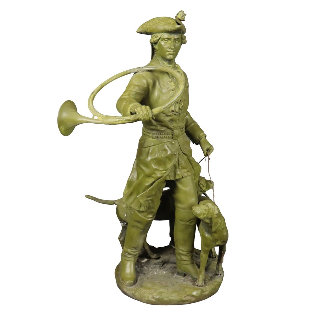 SIGNED MOREAU FRENCH BRONZE FIGURE HUNTER WITH DOGS (1 of 11)