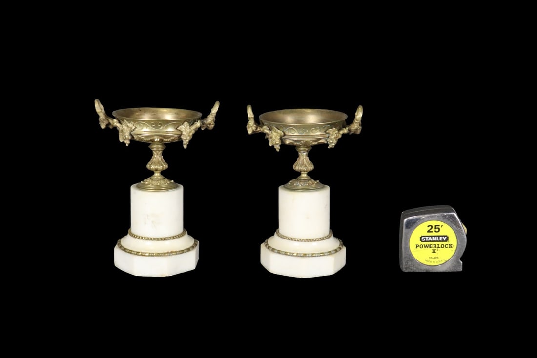 PAIR LOUIS XVI BRONZE & MARBLE URNS (1 of 10)