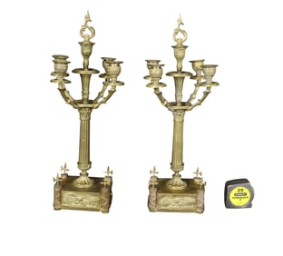PAIR FRENCH 5 ARM BRONZE CANDELABRAS