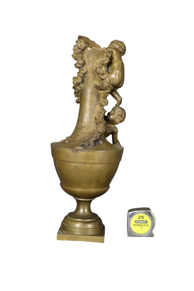 SIGNED BRONZE FIGURAL VASE 2 CHILDREN (1 of 10)