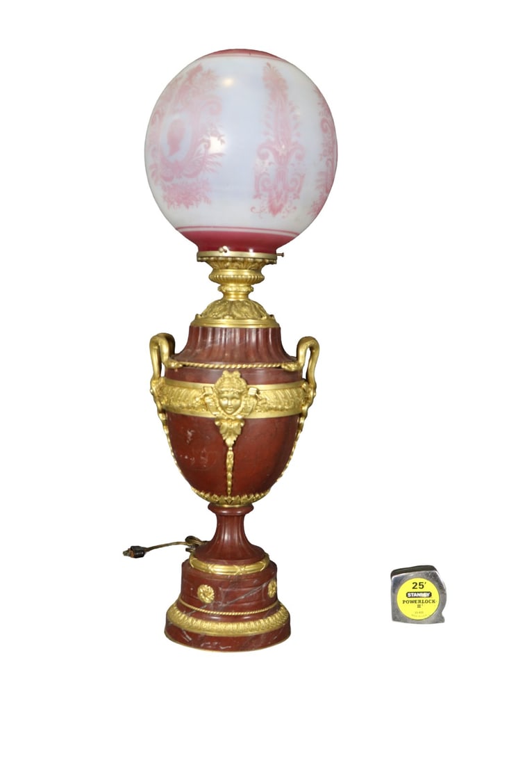 BRONZE & ROUGE MARBLE LAMP WITH DOME SHADE (1 of 10)