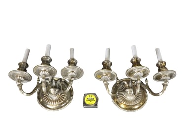 PAIR SILVERPLATE 3 ARM WALL SCONCES