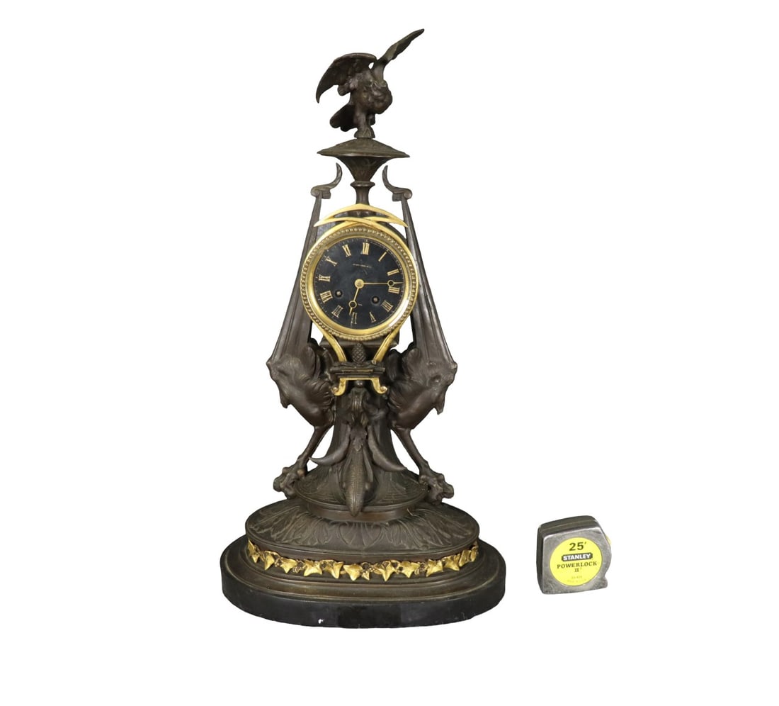 BRONZE & MARBLE  CLOCK WITH BIRD (1 of 12)