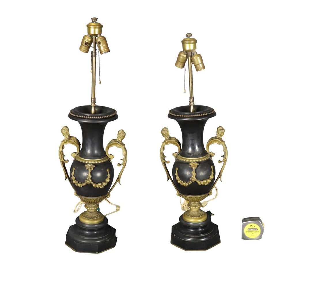 PAIR ITALIAN BRONZE MARBLE URN LAMPS (1 of 10)
