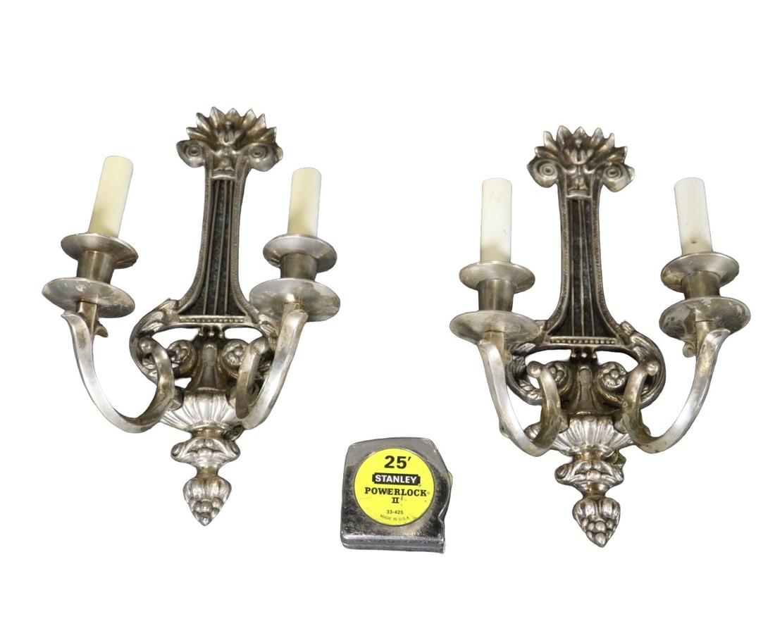 PAIR FRENCH SILVERPLATE 2 ARM SCONCES (1 of 9)