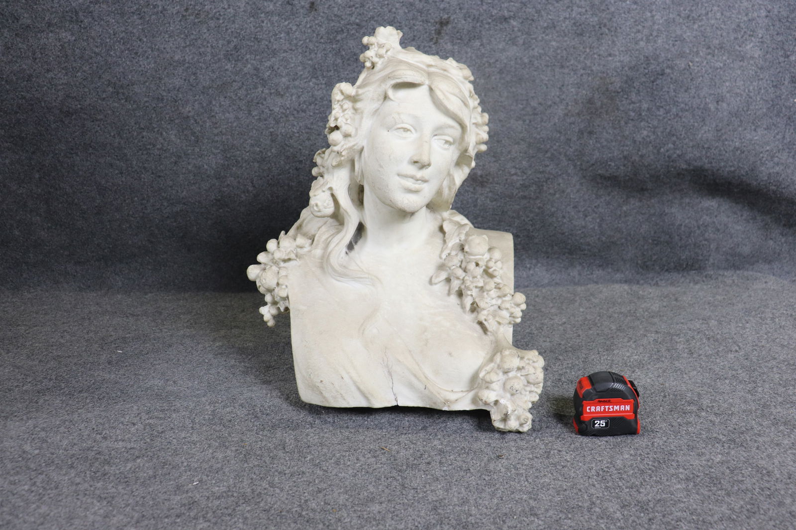 MARBLE BUST WOMAN: Marble. 21" h x 17 1/2" w x 13 1/2" d.