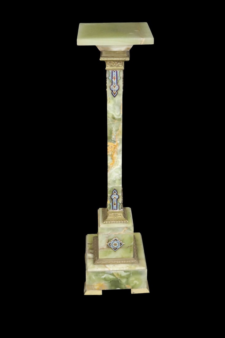 19TH C FRENCH ENAMEL & ALABASTER PEDESTAL (1 of 14)