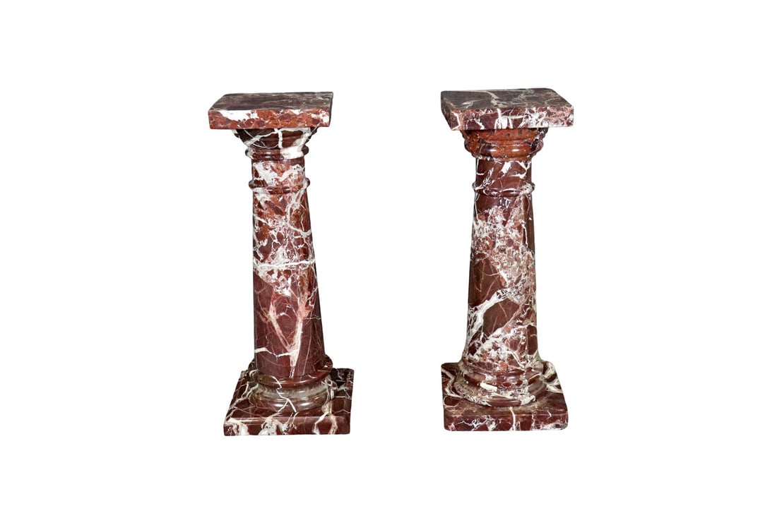 COMPANION PAIR ITALIAN ROUGE MARBLE PEDESTALS (1 of 15)