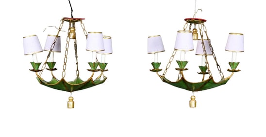 PAIR FRENCH TOLE UMBRELLA CHANDELIERS