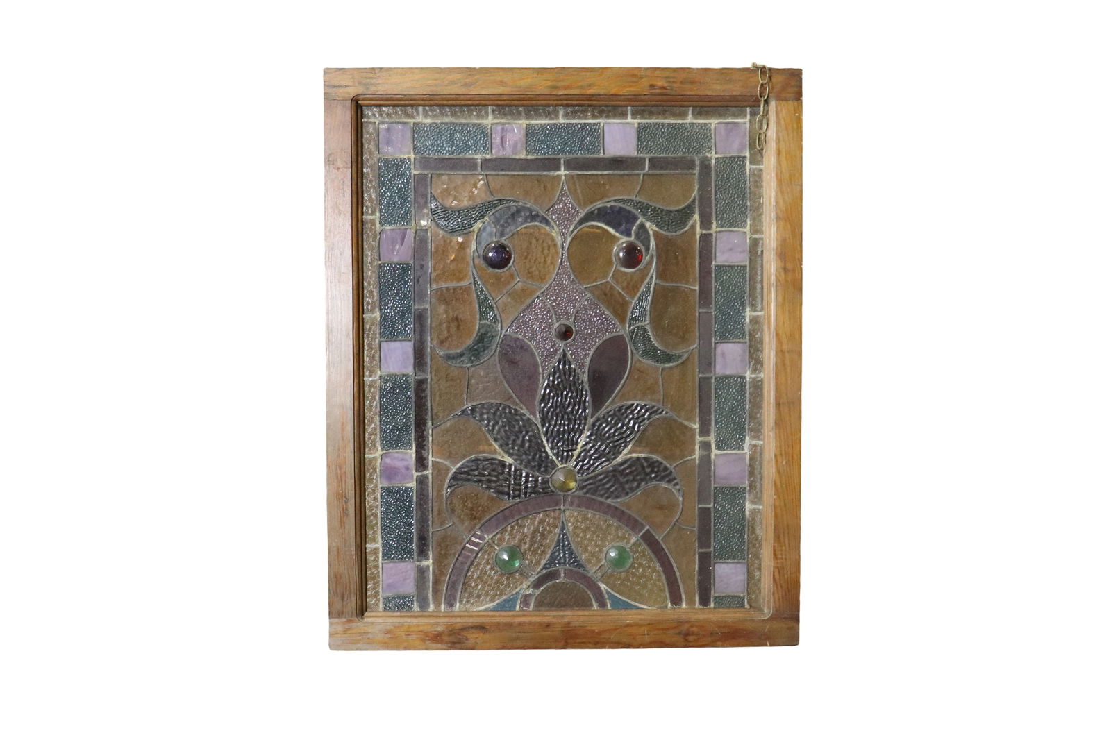 LEADED GLASS WINDOW: Wood frame. Leaded glass. 43 5/8 h x 35 1/4" w x 1 1/2" d.