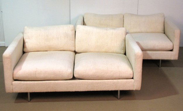 Pair MILO BAUGHMAN THAYER COGGIN SOFAS: Good condition with light soiling. 24h. X 61"w. x 37"d.