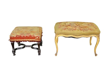 2-19TH C AUBUSON WINDOW BENCH/FOOTSTOOL