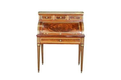 19TH C LOUIS XVI STYLE MAHOGANY CYLINDER ROLL TOP DESK