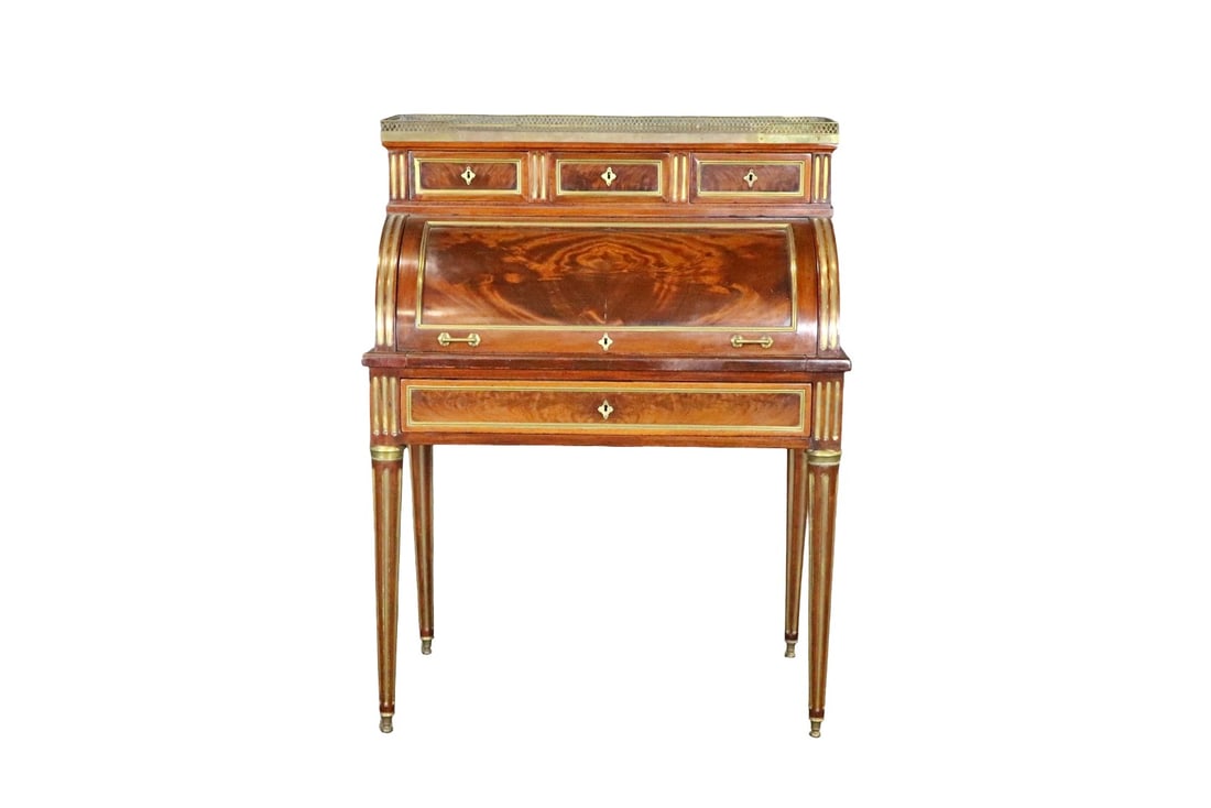 19TH C LOUIS XVI STYLE MAHOGANY CYLINDER ROLL TOP DESK (1 of 11)