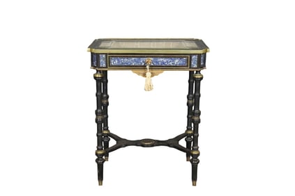 GLASS TOP EBONIZED BRONZE MOUNTED DISPLAY TABLE