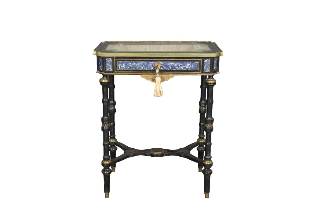 GLASS TOP EBONIZED BRONZE MOUNTED DISPLAY TABLE (1 of 14)