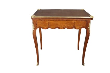 19TH C INLAID BRONZE MOUNTED GAME TABLE