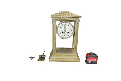 19TH C FRENCH BRONZE & ENAMEL FACE MANTEL CLOCK