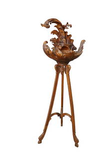 CARVED WOOD PLANT STAND: Carved wood. 55 1/4" h x 18 1/4" w x 16 1/2" d.
