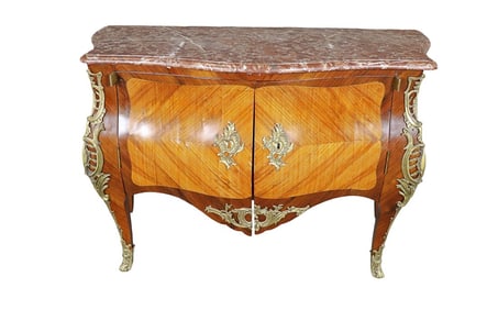 MARBLE TOP BRONZE MOUNTED 2 DOOR BOMBAY COMMODE