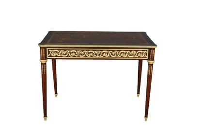 LOUIS XVI STYLE LEATHER TOP SALON TABLE AFTER MODEL OF LINKE