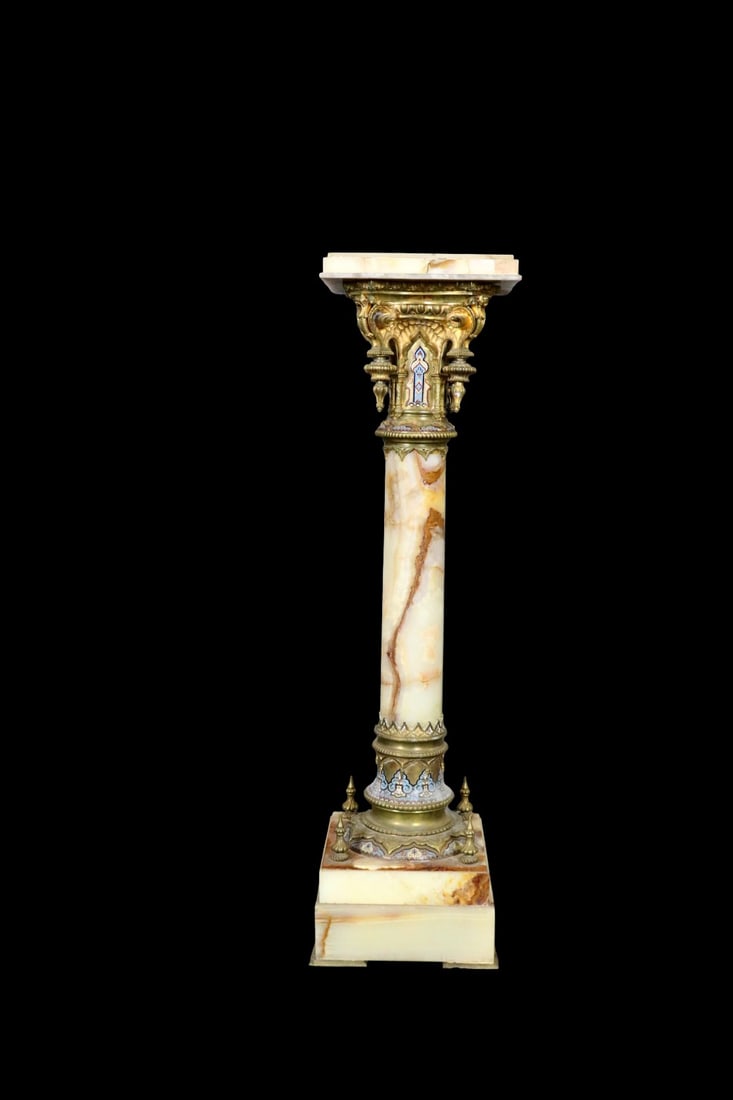 19TH C PALACE SIZE ONYX CHAMPLEVE ENAMEL PEDESTAL (1 of 15)