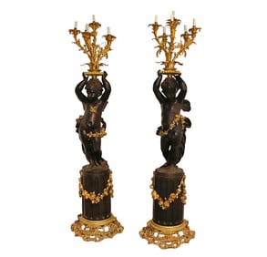 SIGNED MOREAU MONUMENTAL PAIR FRENCH CANDELABRAS