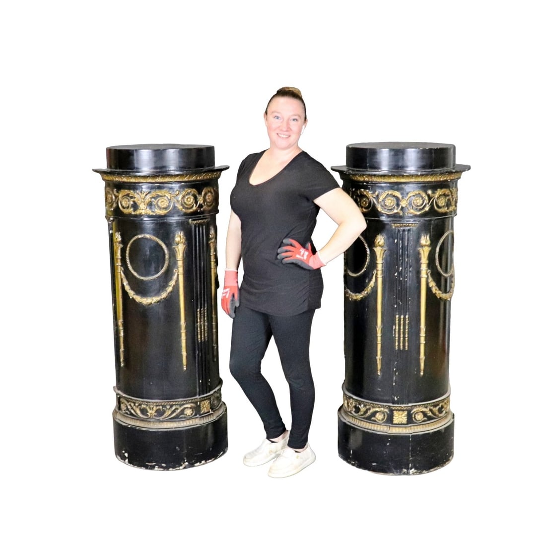 PAIR PALACE SIZE EBONIZED WOOD PEDESTALS (1 of 11)