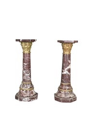 PAIR OVERSIZED MARBLE & BRONZE MOUNTED PEDESTALS