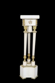 WHITE CARRERA MARBLE 3 COLUMN BRONZE PEDESTAL