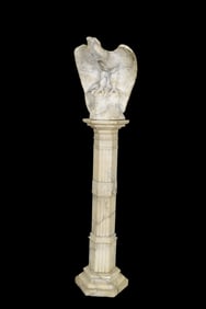 CARVED MARBLE EAGLE & PEDESTAL