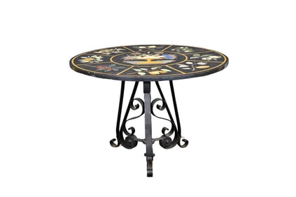 CAST IRON & PIETRA DURA MARBLE TOP CENTER TABLE