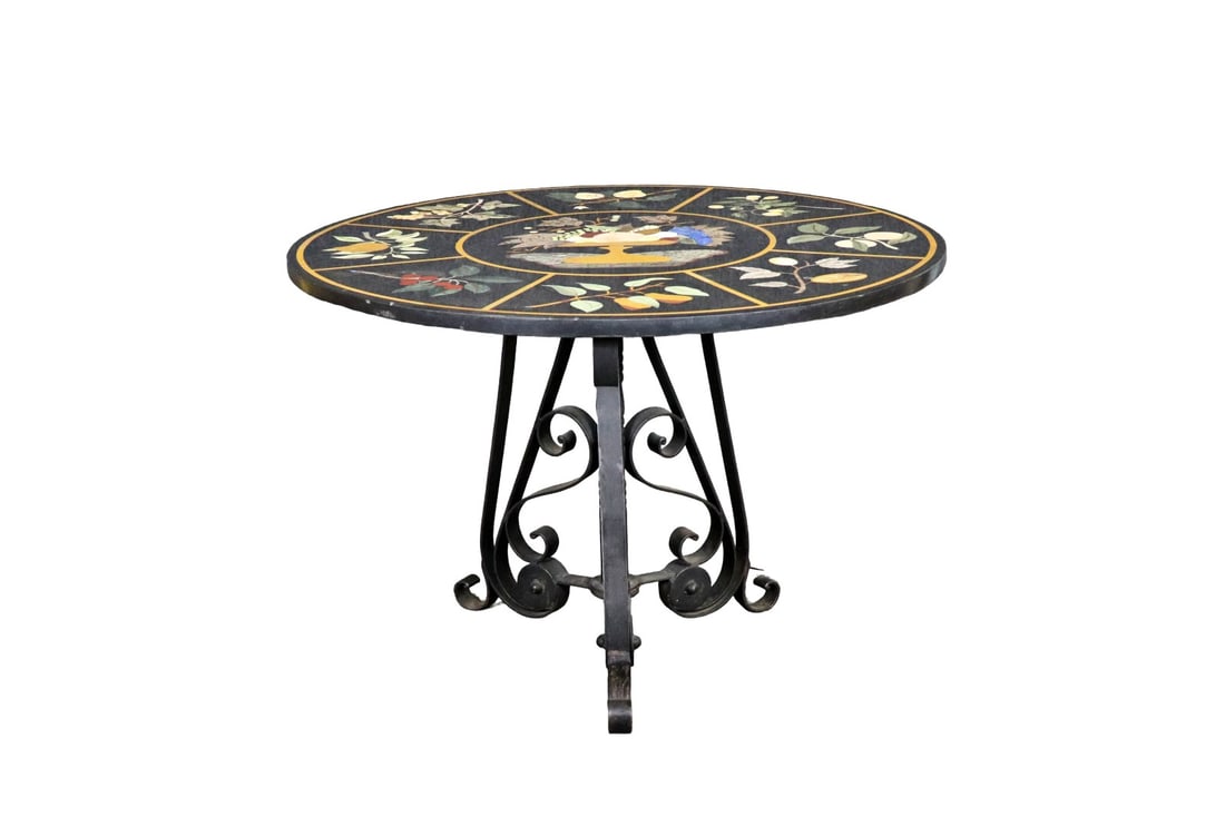 CAST IRON & PIETRA DURA MARBLE TOP CENTER TABLE (1 of 11)