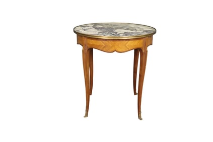 INLAID MARBLE TOP BRONZE MOUNTED TABLE
