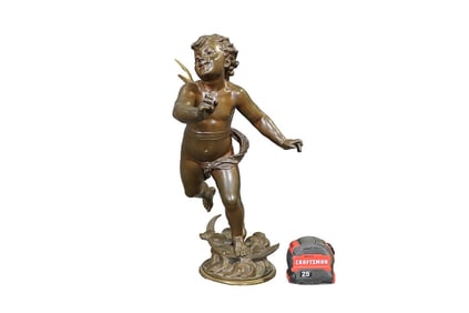 SIGNED BOURET BRONZE CUPID SCULPTURE